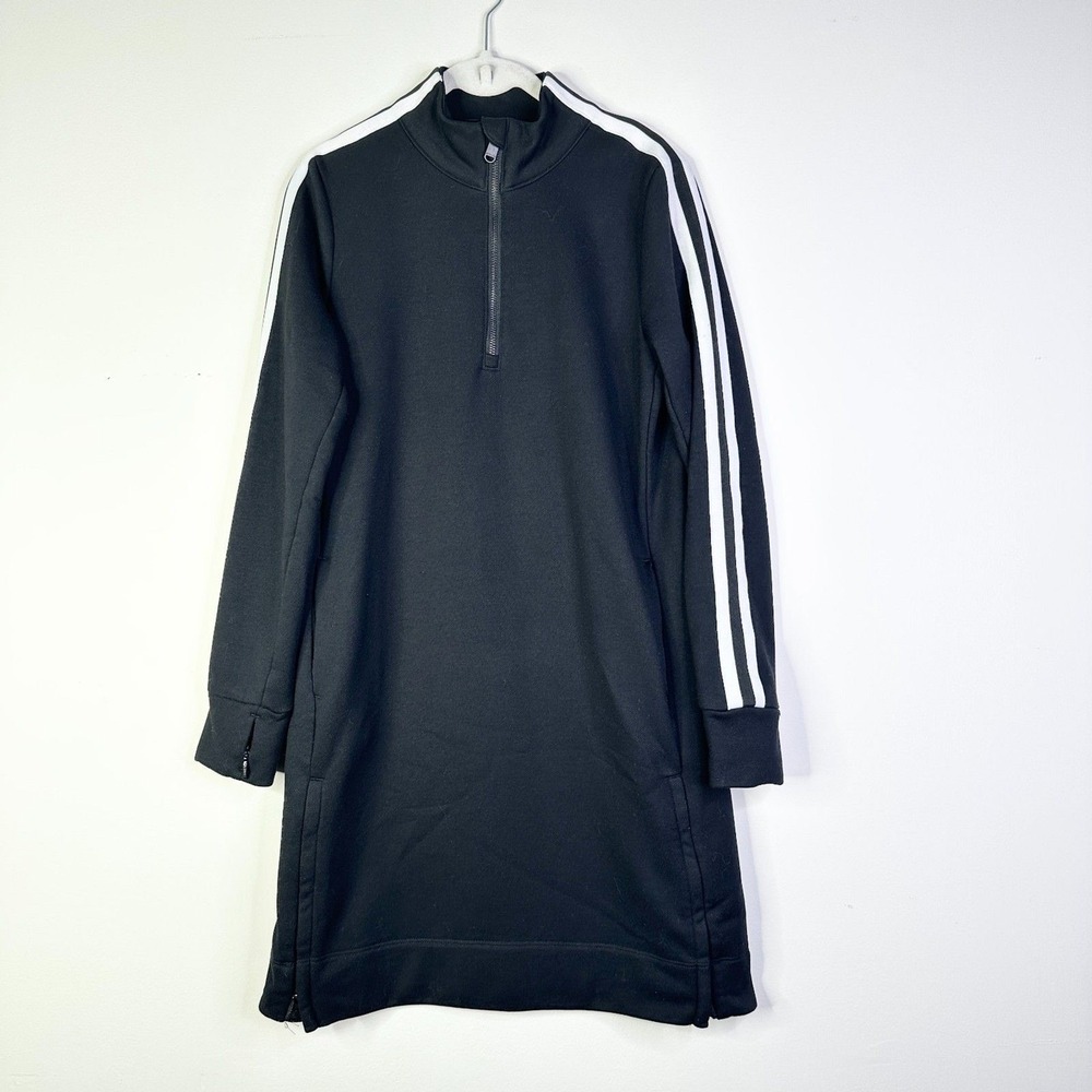 Athleta Dress Women S Black Crosstown Track Stripe 1/4 Zip Athleisure Sporty